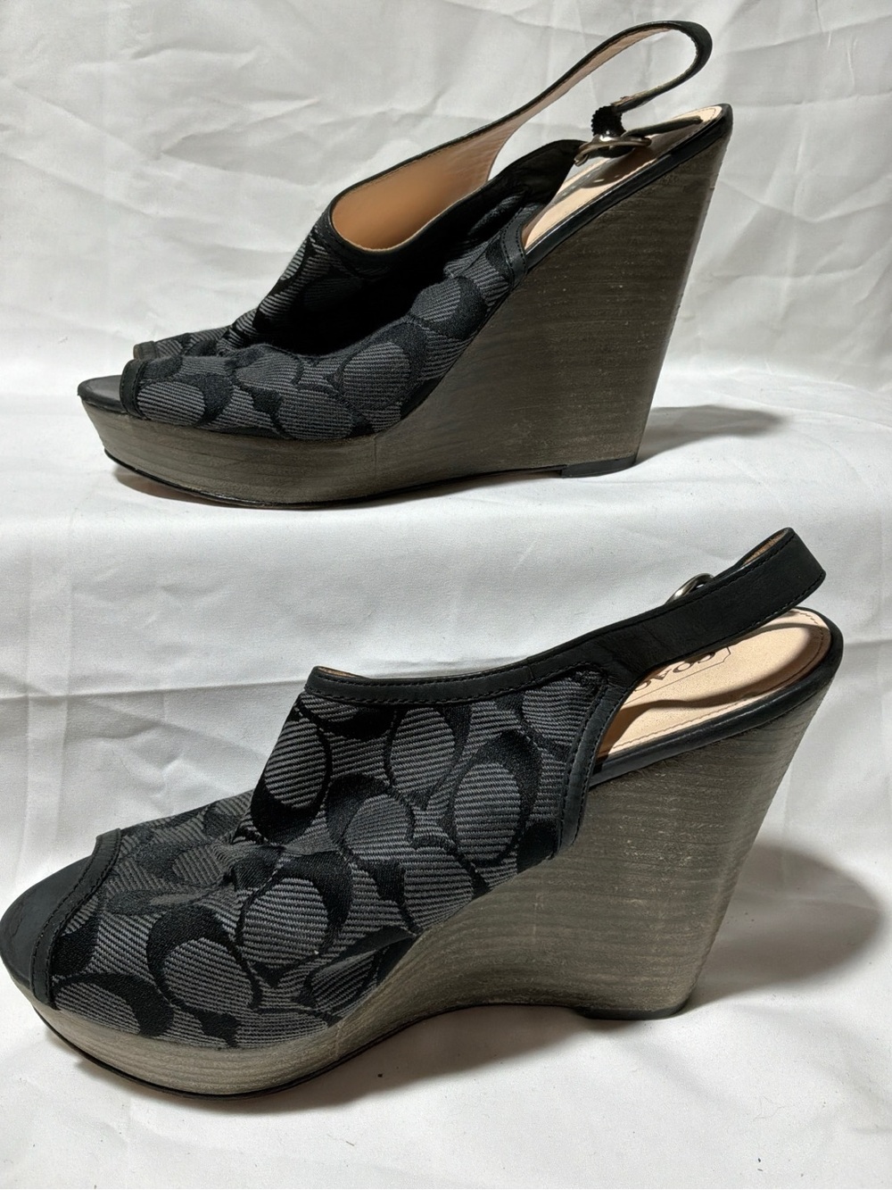Coach Black Signature Canvas Wedge Slingbacks